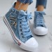 Women's Sneakers Canvas Shoes Plus Size Canvas Shoes High Top Sneakers Outdoor Halloween Daily Solid Color Flat Heel Round Toe Casual Minimalism Faux Leather Lace-up Blue Dark Blue