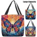 Women's Tote Shoulder Bag Canvas Tote Bag Colorful Butterfly Glass Oil Painting Style Polyester Outdoor Shopping Daily Print Large Capacity Foldable Lightweight Green