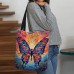 Women's Tote Shoulder Bag Canvas Tote Bag Colorful Butterfly Glass Oil Painting Style Polyester Outdoor Shopping Daily Print Large Capacity Foldable Lightweight Green