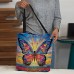 Women's Tote Shoulder Bag Canvas Tote Bag Colorful Butterfly Glass Oil Painting Style Polyester Outdoor Shopping Daily Print Large Capacity Foldable Lightweight Green