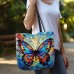 Women's Tote Shoulder Bag Canvas Tote Bag Colorful Butterfly Glass Oil Painting Style Polyester Outdoor Shopping Daily Print Large Capacity Foldable Lightweight Green