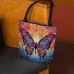 Women's Tote Shoulder Bag Canvas Tote Bag Colorful Butterfly Glass Oil Painting Style Polyester Outdoor Shopping Daily Print Large Capacity Foldable Lightweight Green