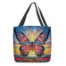 Women's Tote Shoulder Bag Canvas Tote Bag Colorful Butterfly Glass Oil Painting Style Polyester Outdoor Shopping Daily Print Large Capacity Foldable Lightweight Green