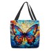 Women's Tote Shoulder Bag Canvas Tote Bag Colorful Butterfly Glass Oil Painting Style Polyester Outdoor Shopping Daily Print Large Capacity Foldable Lightweight Green