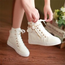 Women's Sneakers Boots White Shoes Comfort Shoes Daily Solid Color Booties Ankle Boots Summer Rivet Buckle Flat Heel Round Toe Fashion Casual Comfort Faux Leather Lace-up Black White Blue