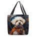 Women's Tote Shoulder Bag Canvas Tote Bag Polyester Shopping Daily Holiday Print Large Capacity Foldable Lightweight Dog Black White Yellow