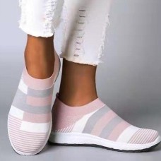 Women's Sneakers Slip-Ons Plus Size Flyknit Shoes Comfort Shoes Outdoor Daily Color Block Striped Summer Flat Heel Round Toe Sporty Casual Comfort Mesh Loafer Black White Pink