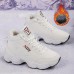 Women's Sneakers Boots Snow Boots Dad Shoes Daily Solid Color Fleece Lined Booties Ankle Boots Winter Flat Heel Round Toe Casual Minimalism Running Walking PU Lace-up Black White Pink