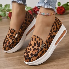 Women's Sneakers Plus Size Platform Sneakers Outdoor Work Daily Leopard Platform Wedge Heel Round Toe Fashion Sporty Casual Walking Mesh PU Loafer Red Brown