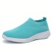 Women's Sneakers Slip-Ons Plus Size Flyknit Shoes Slip-on Sneakers Outdoor Office Work Solid Color Flat Heel Round Toe Sporty Casual Minimalism Walking Tissage Volant Loafer Light Blue Black White