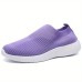 Women's Sneakers Slip-Ons Plus Size Flyknit Shoes Slip-on Sneakers Outdoor Office Work Solid Color Flat Heel Round Toe Sporty Casual Minimalism Walking Tissage Volant Loafer Light Blue Black White