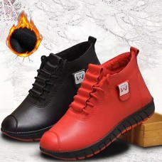 Women's Sneakers Flats Plus Size Soft Shoes Comfort Shoes Daily Solid Color Booties Ankle Boots Winter Flat Heel Round Toe Elegant Casual Comfort Walking PU Lace-up Black Red