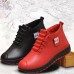 Women's Sneakers Flats Plus Size Soft Shoes Comfort Shoes Daily Solid Color Booties Ankle Boots Winter Flat Heel Round Toe Elegant Casual Comfort Walking PU Lace-up Black Red