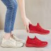 Women's Sneakers Flyknit Shoes Outdoor Daily Solid Color Flat Heel Round Toe Casual Comfort Minimalism Running Tissage Volant Loafer Black Red Khaki