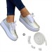 Women's Sneakers Platform Sneakers Daily Solid Color Spring Fall Platform Flat Heel Round Toe Sporty Casual Walking PU Lace-up Silver With Lightweight Button Switch Buckle Shoelaces Nylon Shoelace