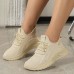 Women's Sneakers Flyknit Shoes Outdoor Daily Solid Color Flat Heel Round Toe Casual Comfort Minimalism Running Tissage Volant Loafer Black White Pink