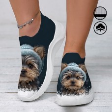 Women's Shoes Yorkshire Terrier Puppy 3D Graphic Print Comfortable and Breathable Slip-On Flyknit Sneakers