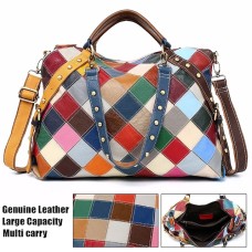 Women's Handbag Crossbody Bag Boston Bag Cowhide Daily Holiday Rivet Zipper Large Capacity Durable Color Block Patchwork Rainbow