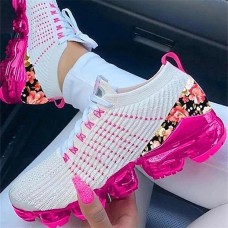 Women's Trainers Athletic Shoes Sneakers Plus Size Flyknit Shoes Daily Floral Color Block Flat Heel Sporty Casual Running Tennis Shoes Tissage Volant Lace-up White Red