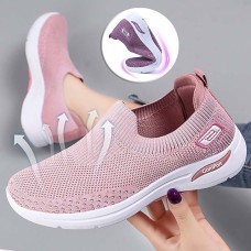 Women's Sneakers Slip-Ons Flyknit Shoes Platform Sneakers Comfort Shoes Athletic Daily Solid Color Wedge Heel Round Toe Casual Comfort Running Tissage Volant Loafer Matte Black Black Light Pink