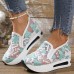 Women's Sneakers Plus Size Platform Sneakers Slip-on Sneakers Daily Summer Cut Out Embroidery Platform Wedge Heel Round Toe Casual Walking Shoes Faux Leather Loafer Embroidered Pink Green