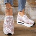 Women's Sneakers Plus Size Platform Sneakers Slip-on Sneakers Daily Summer Cut Out Embroidery Platform Wedge Heel Round Toe Casual Walking Shoes Faux Leather Loafer Embroidered Pink Green