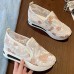 Women's Sneakers Plus Size Platform Sneakers Slip-on Sneakers Daily Summer Cut Out Embroidery Platform Wedge Heel Round Toe Casual Walking Shoes Faux Leather Loafer Embroidered Pink Green