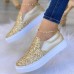 Women's Sneakers Bling Bling Shoes Plus Size Slip-on Sneakers Daily Sequin Flat Heel Round Toe Casual Glitter Loafer Black Golden Brown