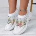 Women's Floral Graphic Printed Rhinestones Soft and Lightweight Slip-on Flying Woven Sneakers