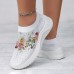 Women's Floral Graphic Printed Rhinestones Soft and Lightweight Slip-on Flying Woven Sneakers