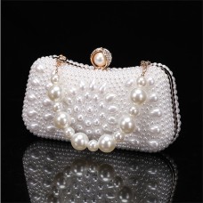 Women's Clutch Evening Bag Coin Purse Leather Party Beach Pearls Chain Solid Color Geometric White Beige