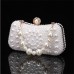 Women's Clutch Evening Bag Coin Purse Leather Party Beach Pearls Chain Solid Color Geometric White Beige