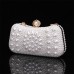 Women's Clutch Evening Bag Coin Purse Leather Party Beach Pearls Chain Solid Color Geometric White Beige