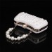 Women's Clutch Evening Bag Coin Purse Leather Party Beach Pearls Chain Solid Color Geometric White Beige