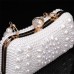 Women's Clutch Evening Bag Coin Purse Leather Party Beach Pearls Chain Solid Color Geometric White Beige