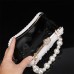 Women's Clutch Evening Bag Coin Purse Leather Party Beach Pearls Chain Solid Color Geometric White Beige