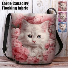 Women's Crossbody Bag Shoulder Bag Fluffy Bag Polyester Shopping Daily Holiday Print Large Capacity Lightweight Durable Cat Flowers Pink Blue Purple