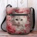 Women's Crossbody Bag Shoulder Bag Fluffy Bag Polyester Shopping Daily Holiday Print Large Capacity Lightweight Durable Cat Flowers Pink Blue Purple