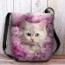 Women's Crossbody Bag Shoulder Bag Fluffy Bag Polyester Shopping Daily Holiday Print Large Capacity Lightweight Durable Cat Flowers Pink Blue Purple