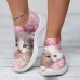 Women's Sneakers Slip-Ons Print Shoes Animal Print Flyknit Shoes Outdoor Daily Cat 3D Flat Heel Fashion Casual Tissage Volant Pink Blue Green