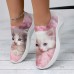 Women's Sneakers Slip-Ons Print Shoes Animal Print Flyknit Shoes Outdoor Daily Cat 3D Flat Heel Fashion Casual Tissage Volant Pink Blue Green