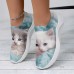 Women's Sneakers Slip-Ons Print Shoes Animal Print Flyknit Shoes Outdoor Daily Cat 3D Flat Heel Fashion Casual Tissage Volant Pink Blue Green