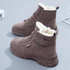 Women's Sneakers Boots Snow Boots Dad Shoes Daily Fleece Lined Winter Buckle Flat Heel Round Toe Casual Minimalism Running Walking PU Lace-up Black Brown Gray