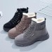 Women's Sneakers Boots Snow Boots Dad Shoes Daily Fleece Lined Winter Buckle Flat Heel Round Toe Casual Minimalism Running Walking PU Lace-up Black Brown Gray