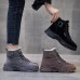 Women's Sneakers Boots Snow Boots Dad Shoes Daily Fleece Lined Winter Buckle Flat Heel Round Toe Casual Minimalism Running Walking PU Lace-up Black Brown Gray