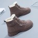 Women's Sneakers Boots Snow Boots Dad Shoes Daily Fleece Lined Winter Buckle Flat Heel Round Toe Casual Minimalism Running Walking PU Lace-up Black Brown Gray