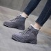 Women's Sneakers Boots Snow Boots Dad Shoes Daily Fleece Lined Winter Buckle Flat Heel Round Toe Casual Minimalism Running Walking PU Lace-up Black Brown Gray