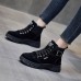 Women's Sneakers Boots Snow Boots Dad Shoes Daily Fleece Lined Winter Buckle Flat Heel Round Toe Casual Minimalism Running Walking PU Lace-up Black Brown Gray