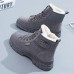 Women's Sneakers Boots Snow Boots Dad Shoes Daily Fleece Lined Winter Buckle Flat Heel Round Toe Casual Minimalism Running Walking PU Lace-up Black Brown Gray