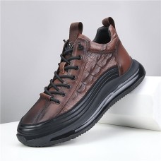 Men's Sneakers Comfort Shoes Casual Daily Faux Leather Warm Breathable Lace-up Black Brown Fall Winter